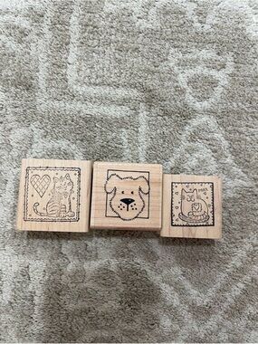 Wooden Small Pet Stamp Trio - Natural Wood Color